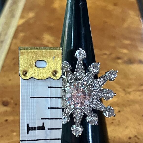 Genuine Moissanite Sterling Silver Cocktail Ring Size 6 - Picture 7 of 9